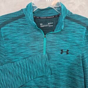 Under Armour Size Medium Teal Space Dye 1/4 Zip Pullover Training Top‎